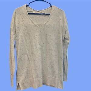 LOFT Cream Speckled V-Neck Sweater